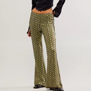 FREE PEOPLE -- Wilder Days Sequin Flare Pants -- Rocker Olive